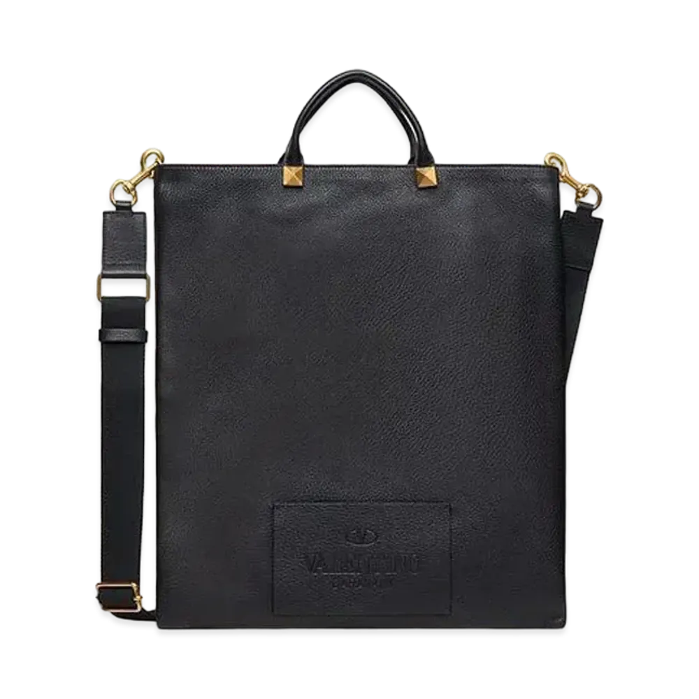 Valentino Valentino Galavani Identity Leather Flat Tote "Black"