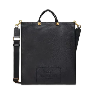 Valentino Valentino Galavani Identity Leather Flat Tote "Black"