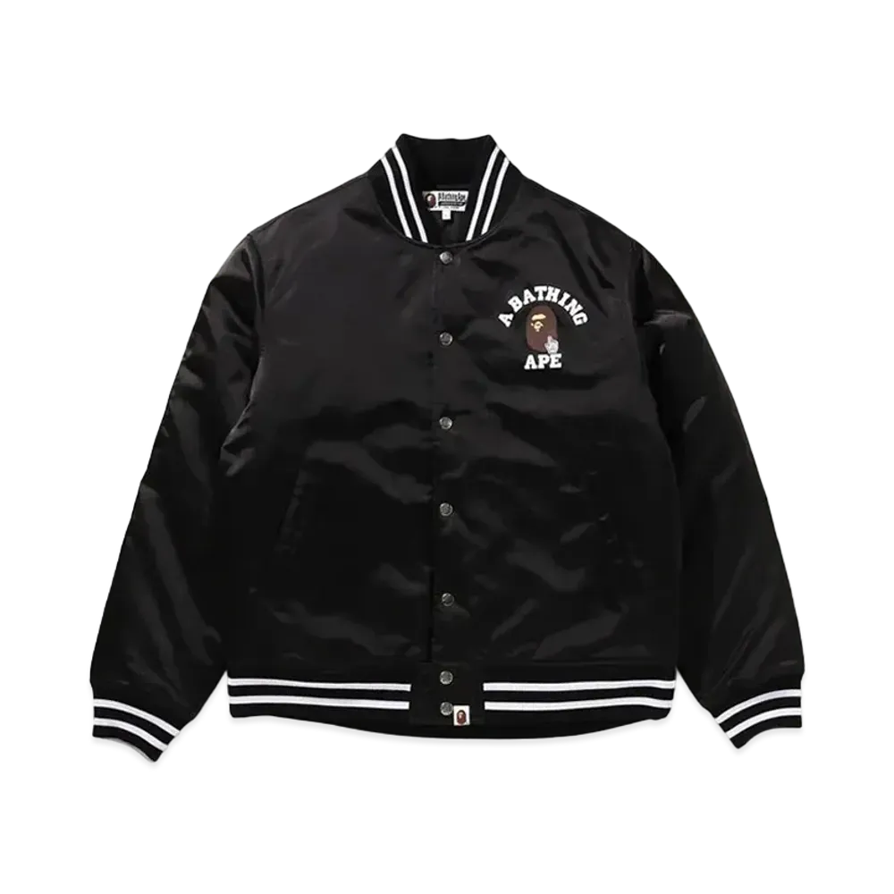 A BATHING APE Go Ape Pointer College Nylon Varsity Jacket "Black"