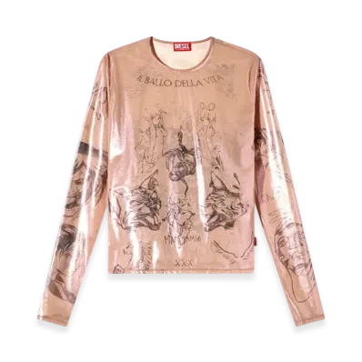 Diesel T-Claude-Dd Tattoo Top In Coated Stretch Tulle "Pink White"