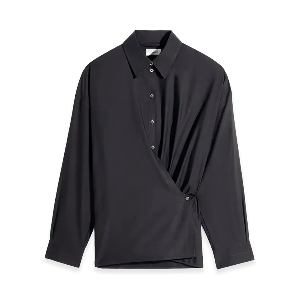 LEMAIRE Women's Twisted Cotton Silk Straight Collar Shirt "Squid Ink"