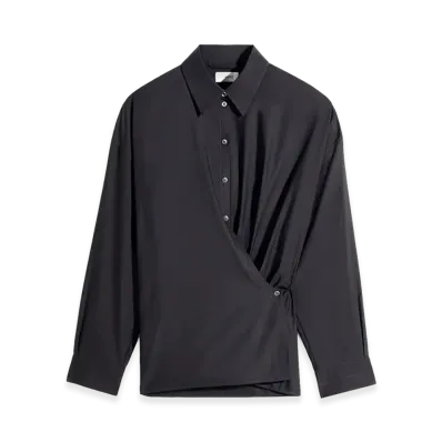 LEMAIRE Women's Twisted Cotton Silk Straight Collar Shirt "Squid Ink"