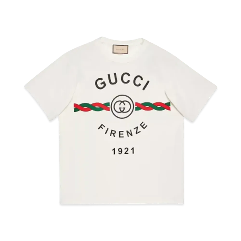 GUCCI Cotton Jersey Gucci Firenze 1921 T-Shirt "White"