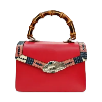 GUCCI Lilith Bamboo Handbag Leather "Red"
