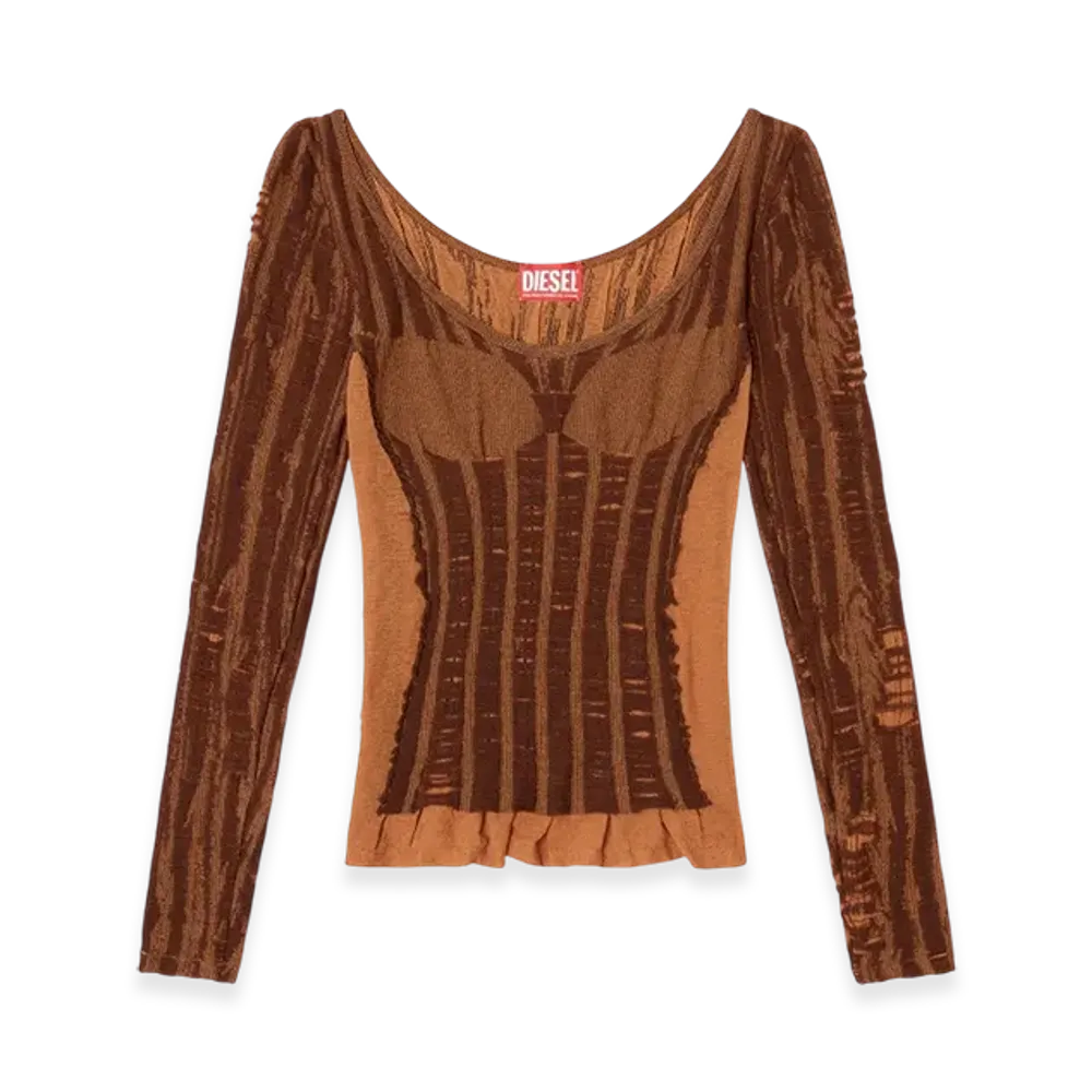 Diesel M-Calai Seamless Top With Lingerie Illusion "Brown"