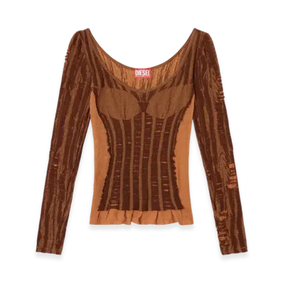Diesel M-Calai Seamless Top With Lingerie Illusion "Brown"