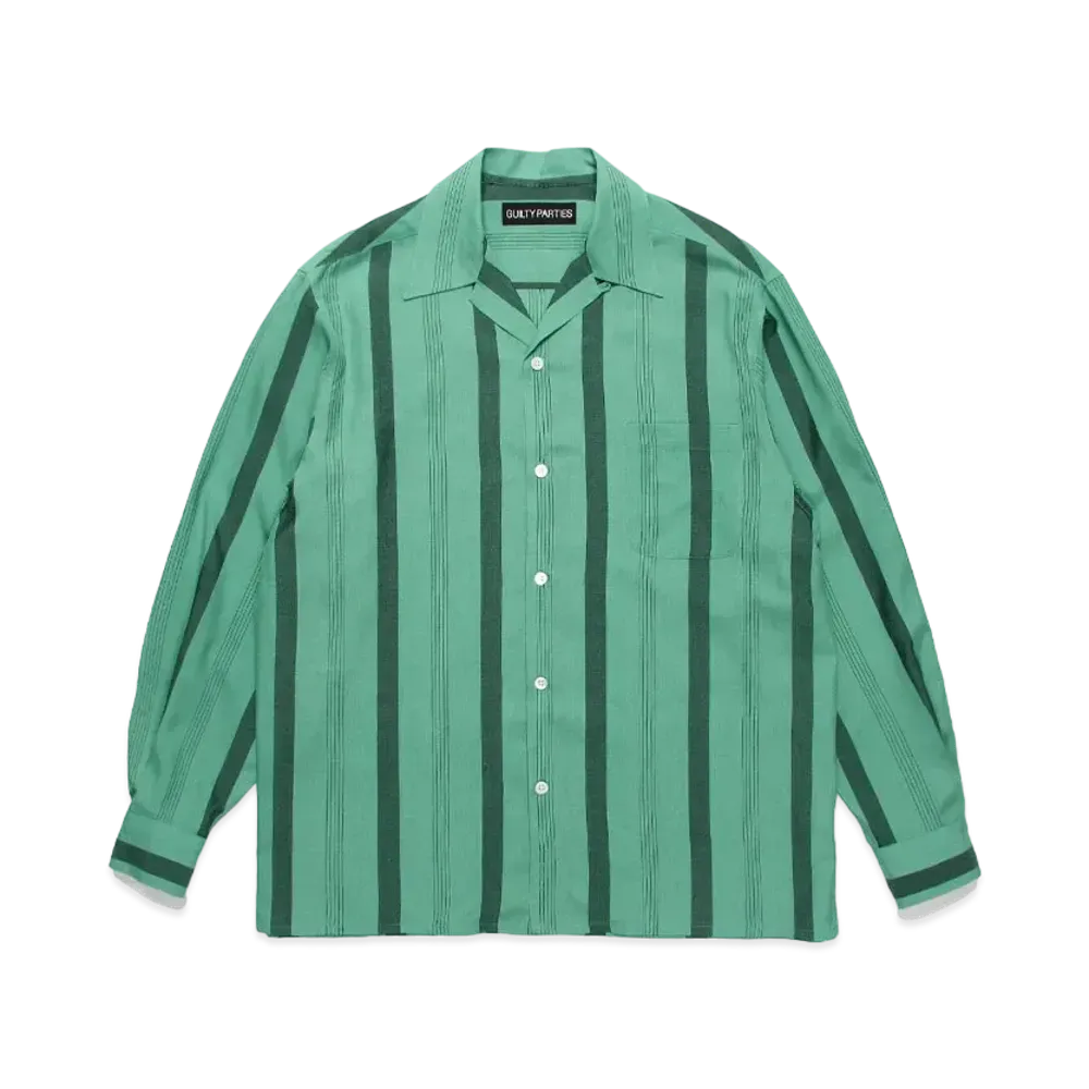 WACKO MARIA Striped Open Collar Shirt "Green"