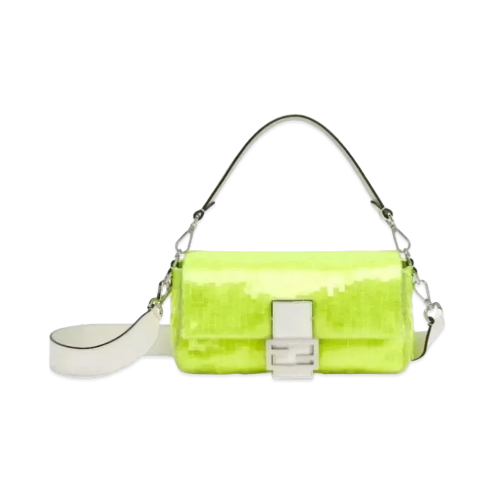 FENDI Baguette Elaphe and Sequin Bag "Neon Yellow"