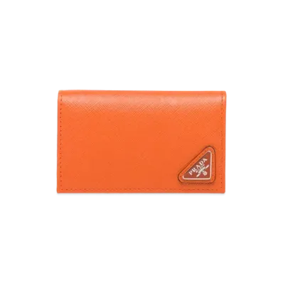 PRADA Saffiano Triangle Card Case "Orange"