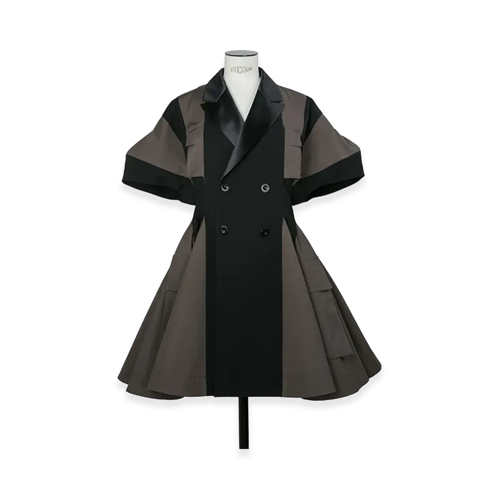 sacai Women's Wool Suiting Dress "Black/Dark Khaki"
