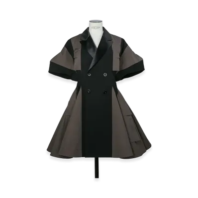 sacai Women's Wool Suiting Dress "Black/Dark Khaki"
