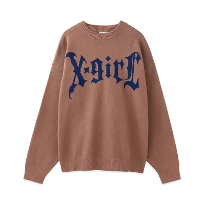 X-Girl Gothic Logo Jacquard Knit Top "Brown"