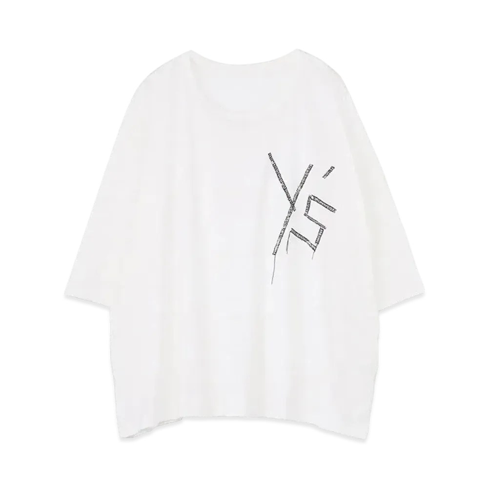 Yohji Yamamoto Y's EMBROIDERY FIRE PRINT BIG/T "White"