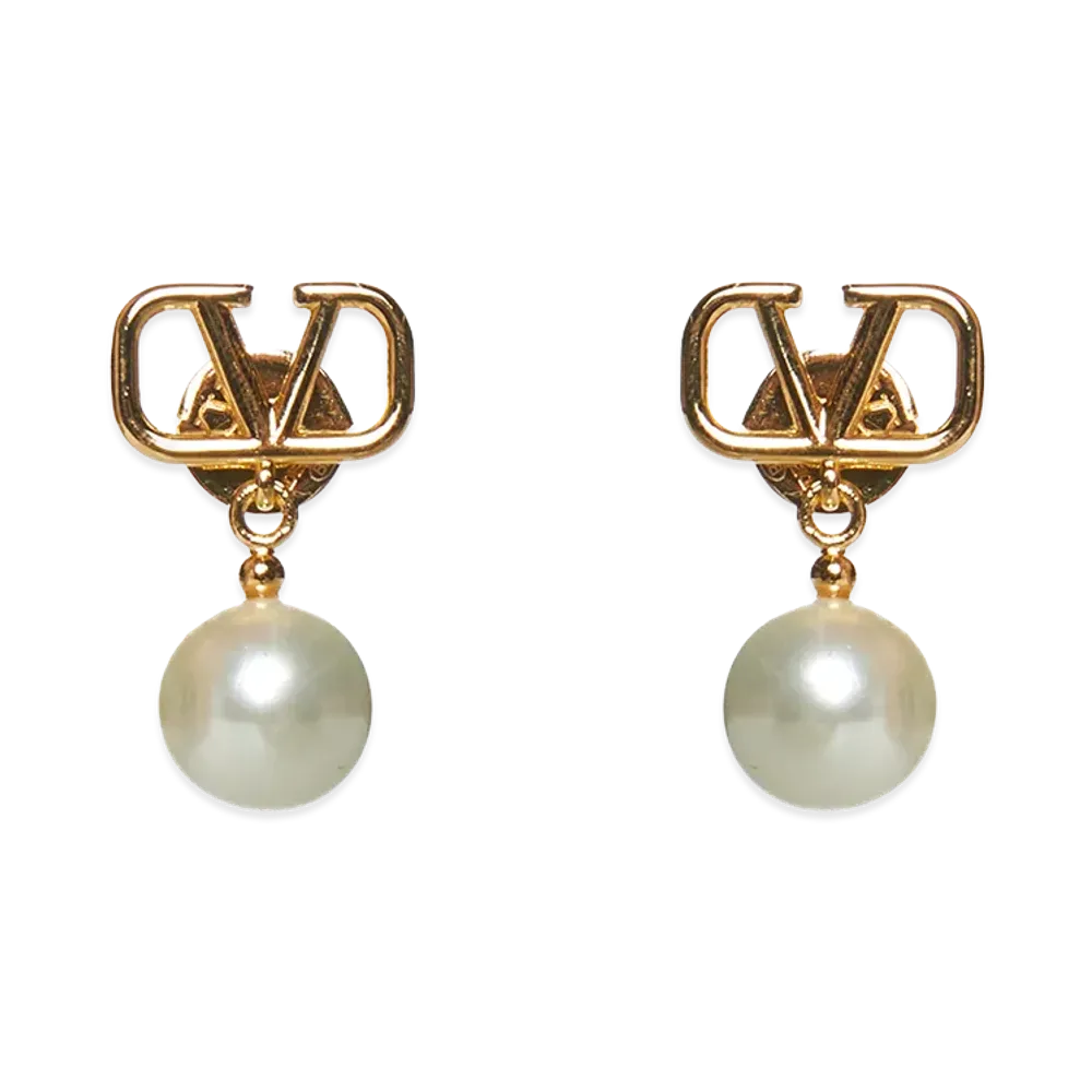 Valentino Women's Vlogo Signature Pearl Earrings "Gold"