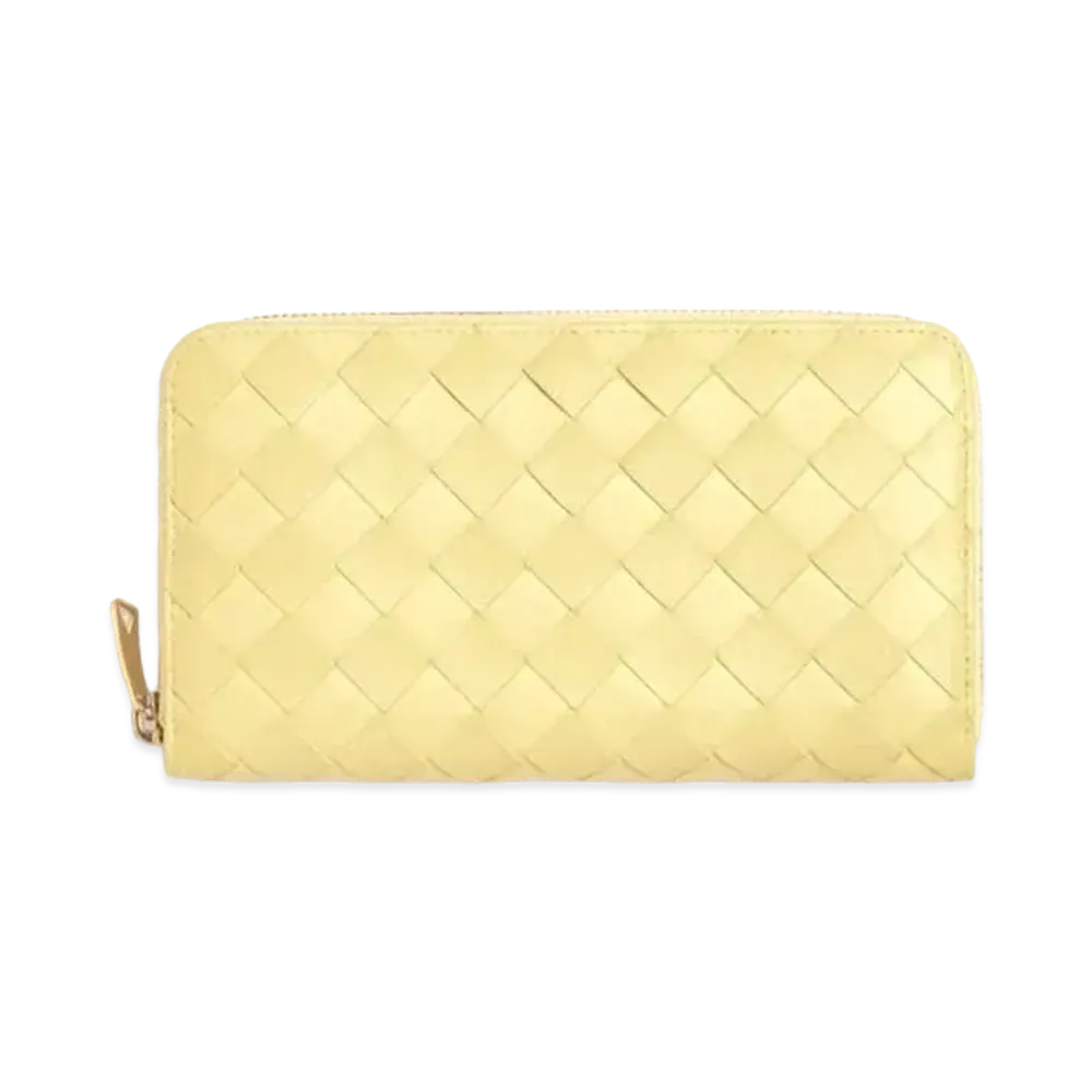 Bottega Veneta Intrecciato Lambskin Calfskin Zip Around Wallet "Ice Cream"