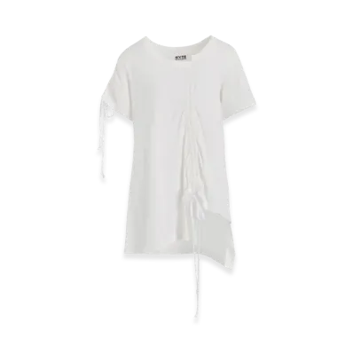 S'YTE Soft Jersey Asymmetrical T-Shirt With Gathered Strings "White"