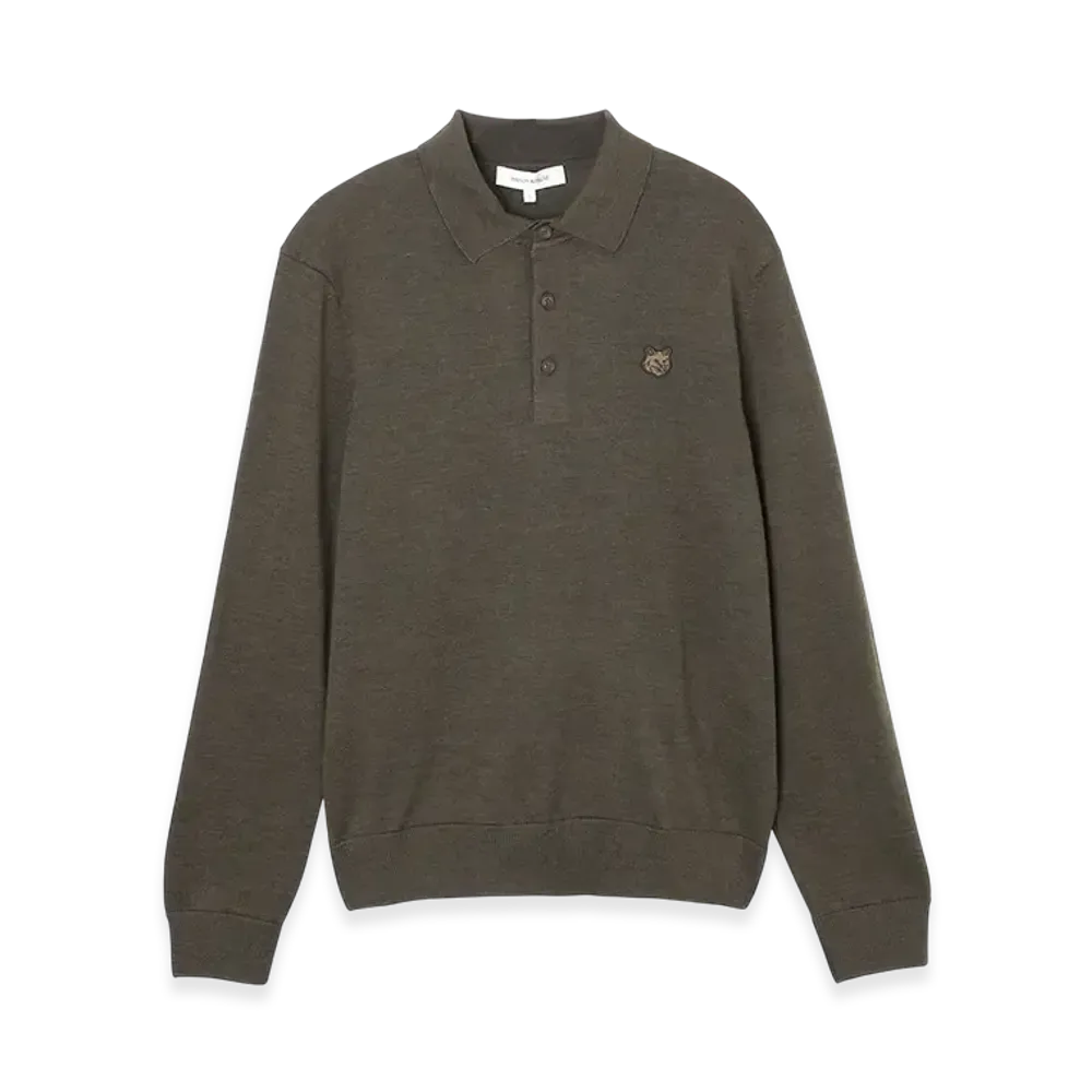 Maison Kitsune Fox Head Patch Polo Jumper "Khaki"