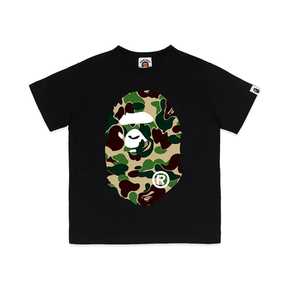 A BATHING APE Kids ABC Camo Big Ape Head Tee "Black/Green"