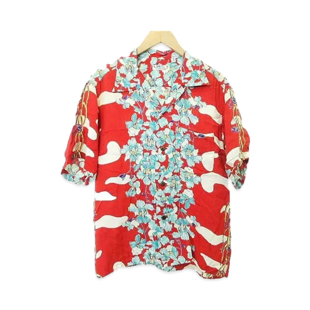 SUN SURF Ohkids Border Rayon Aloha Shirt "Red"