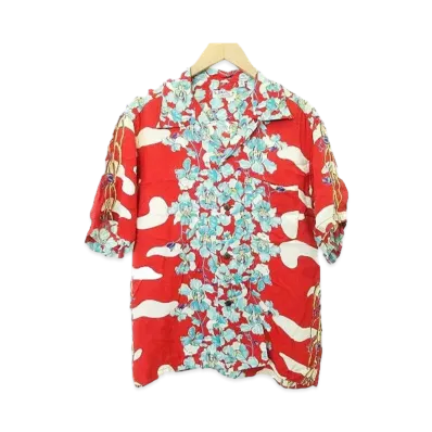 SUN SURF Ohkids Border Rayon Aloha Shirt "Red"