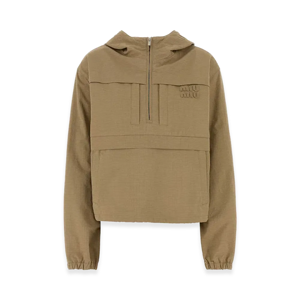 MIU MIU Women's Embroidered Ripstop Fabric Jacket "Beige"