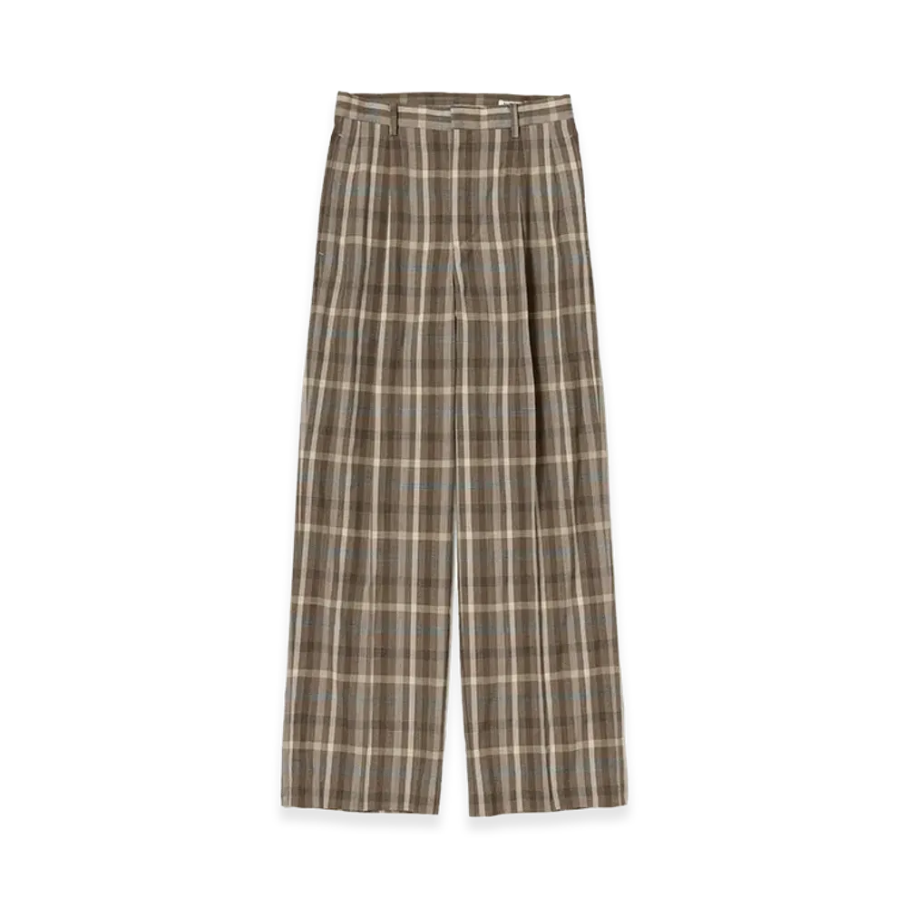 AURALEE Super Fine Tropical Wool Check Two-Tuck Slacks "Top Brown Check"