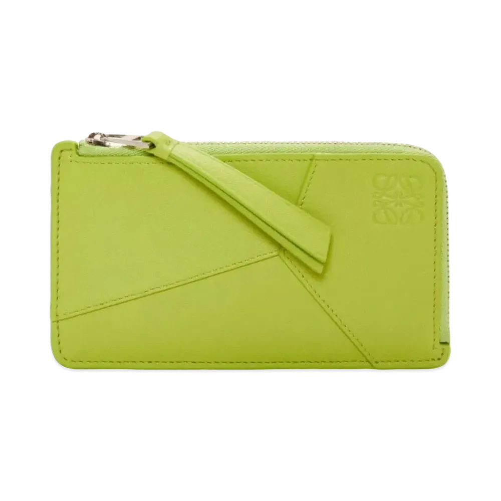 LOEWE Puzzle Long Coin Card Holder Classic Calf "Green Leaf"