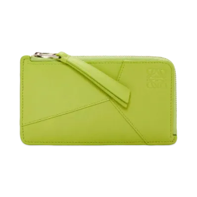 LOEWE Puzzle Long Coin Card Holder Classic Calf "Green Leaf"