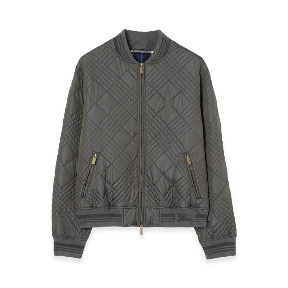 Burberry Micro Check Stitch Lakewood Bomber Jacket "Stonewash Grey"
