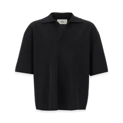 AMI PARIS Viscose Blend Oversize Polo Shirt "Black"