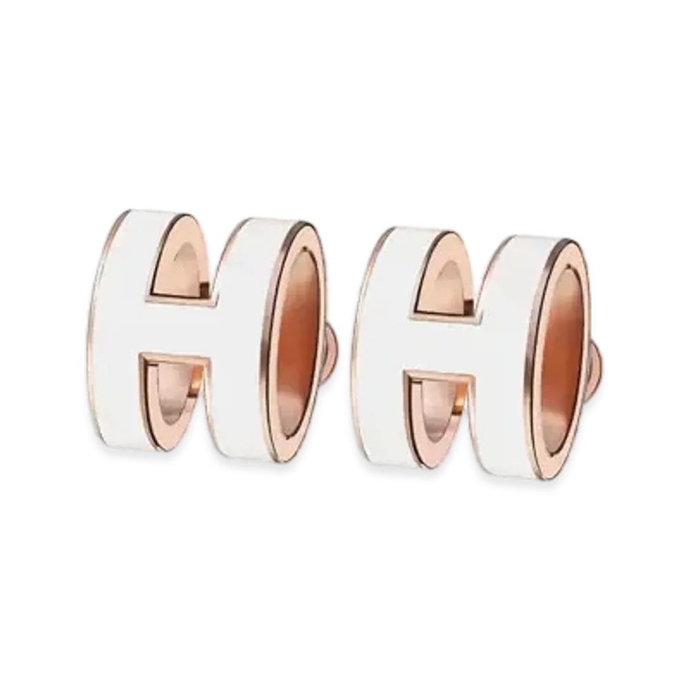 Hermes Pop H Earrings "Rose Gold/Blanc"