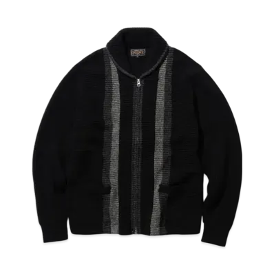 BEAMS Full Zip Shawl Collar Knit "Black"