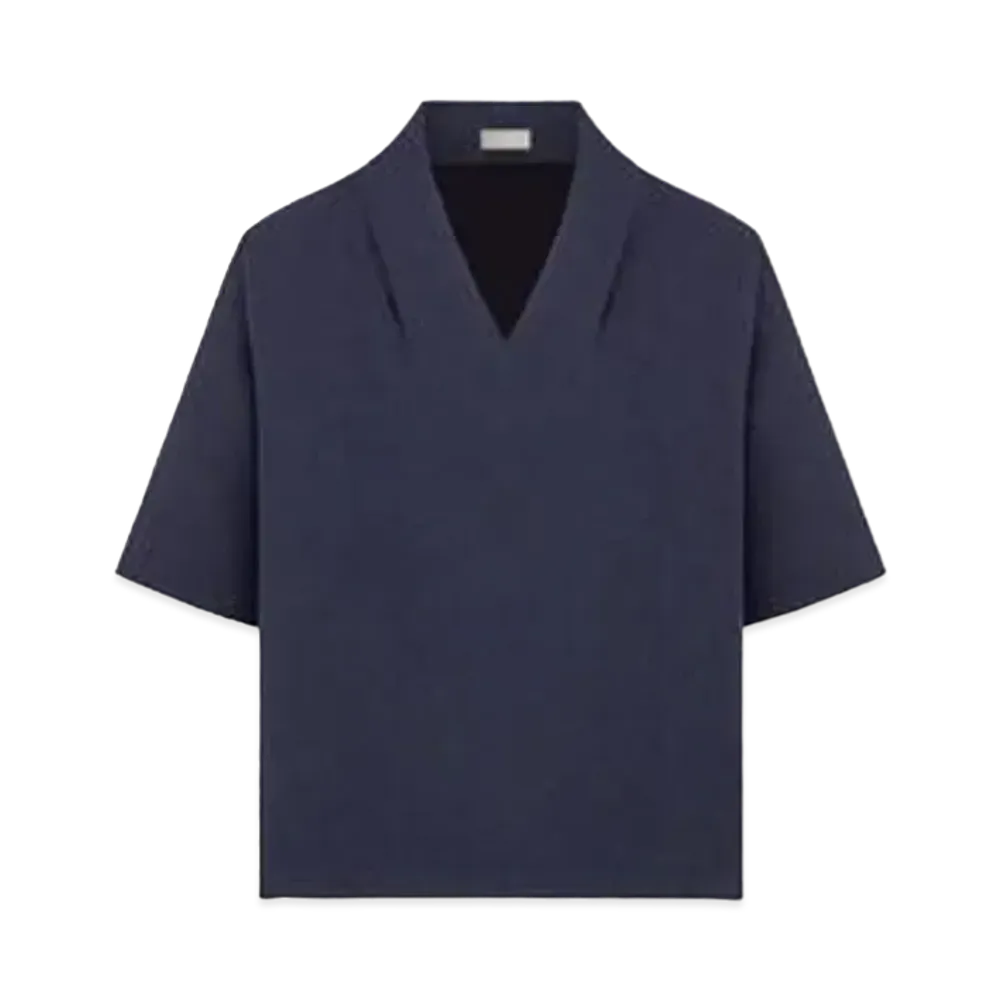 Dior Loose-Fit T-shirt Wool and Cotton Blend Tweed "Blue"