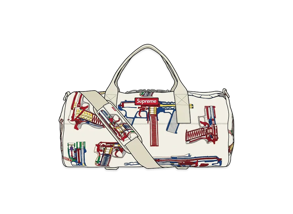 Supreme Guns Embroidered Leather Duffle Bag "White"