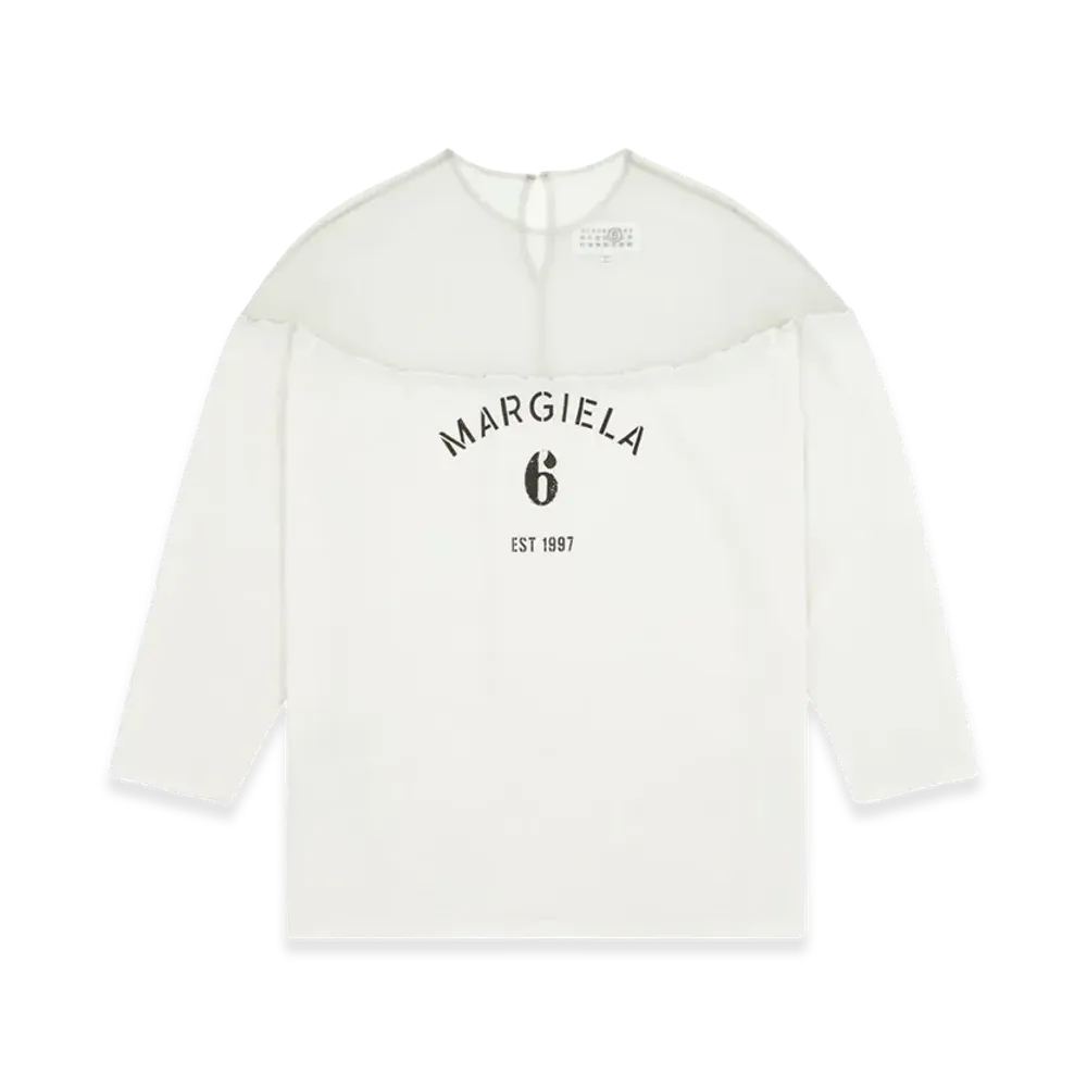 MM6 Maison Margiela Women's Tulle Insert Long Sleeve T-Shirt "White"