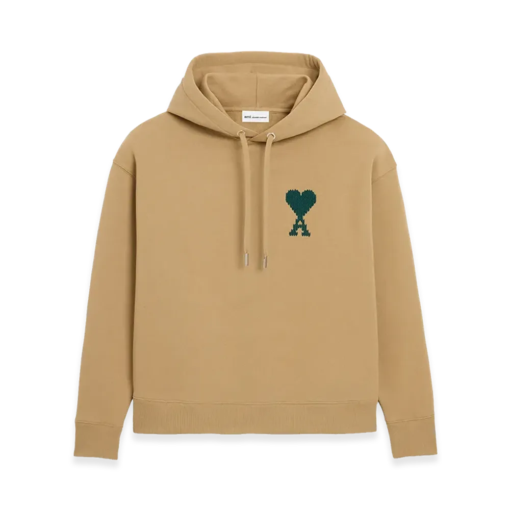 AMI PARIS Cotton Ami De Coeur Embroidered Hoodie "Beige"
