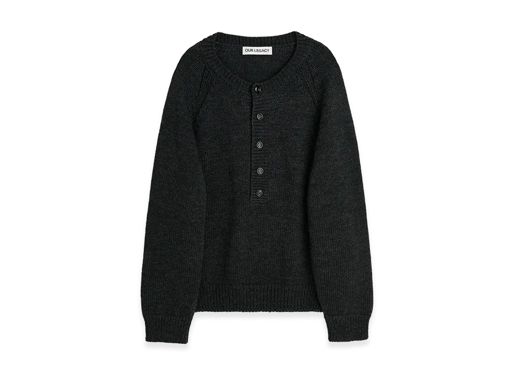 OUR LEGACY Shore Henley "Charcoal Dry Merino Wool"