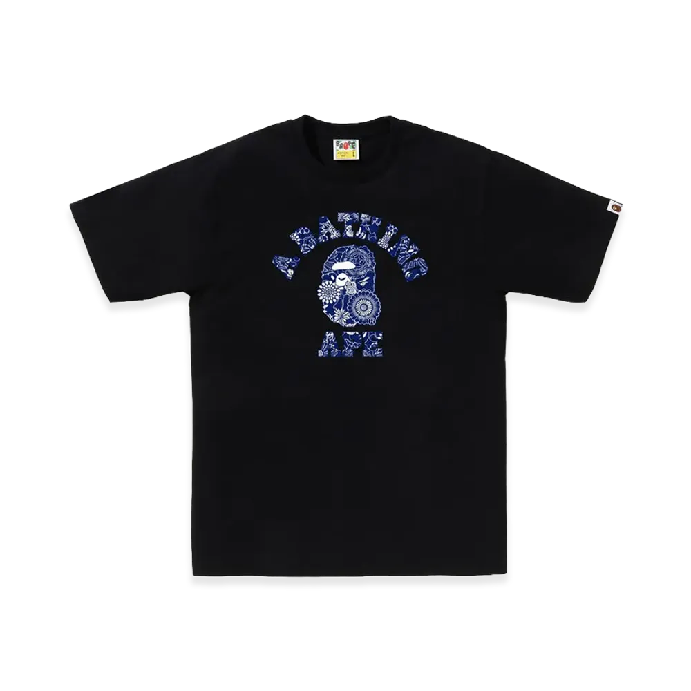 A BATHING APE Japanese Indigo Art Camo College Tee "Black/Navy"