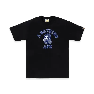 A BATHING APE Japanese Indigo Art Camo College Tee "Black/Navy"