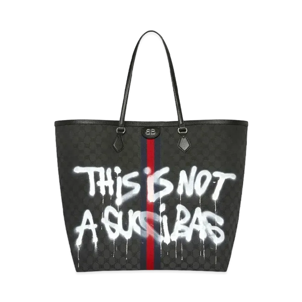 GUCCI x BALENCIAGA The Hacker Graffiti Large Tote Bag Canvas Jacquard "Black"