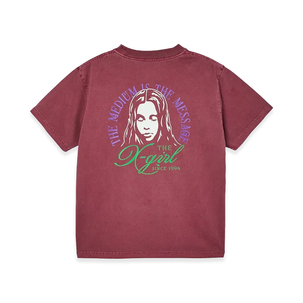 X-Girl Women's Faded Tri-Color Face S/S Tee "Burgundy"