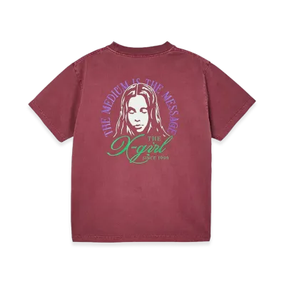 X-Girl Women's Faded Tri-Color Face S/S Tee "Burgundy"