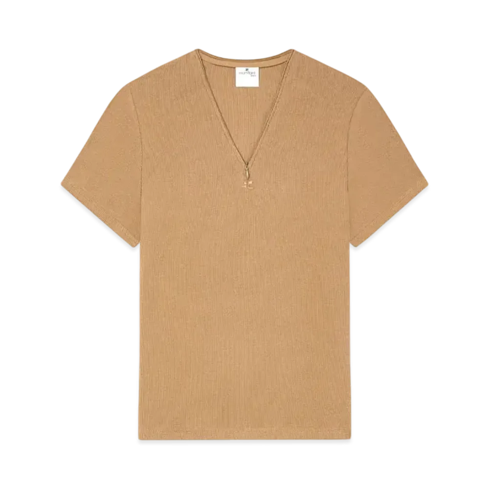 Courreges Zipped 90'S Rib T-Shirt "Toffee"
