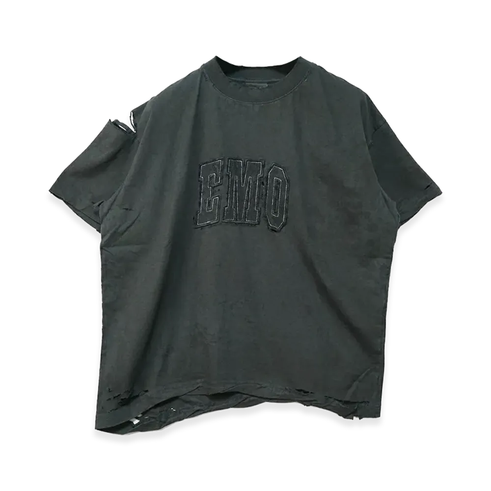 BALENCIAGA EMO Logo Embroidery Destroyed T-Shirt "Black"