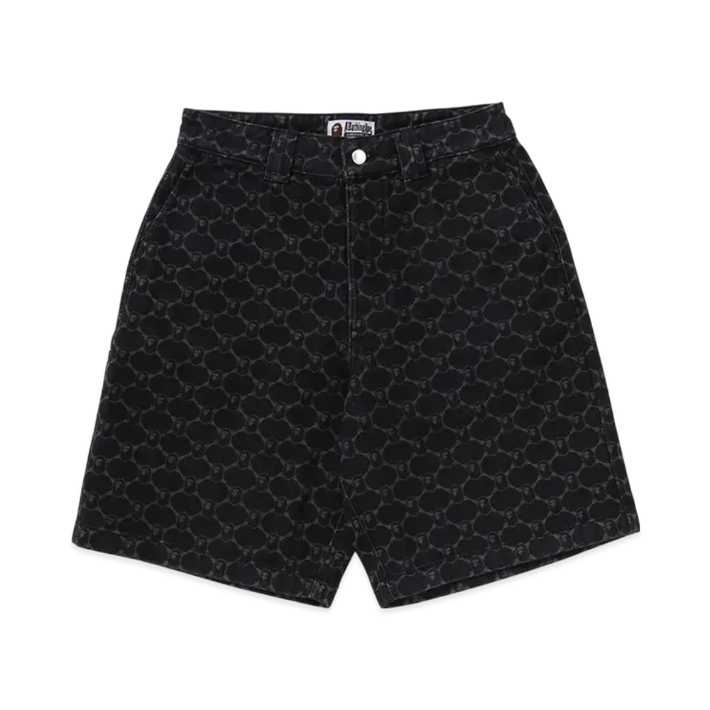 A BATHING APE College Monogram Relaxed Fit 13OZ Denim Shorts "Black"
