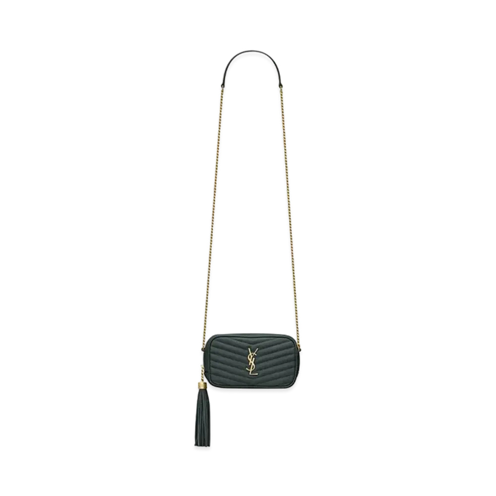 Saint Laurent Lou Mini Bag In Quilted Grain De Poudre Embossed Leather "Deep Green"