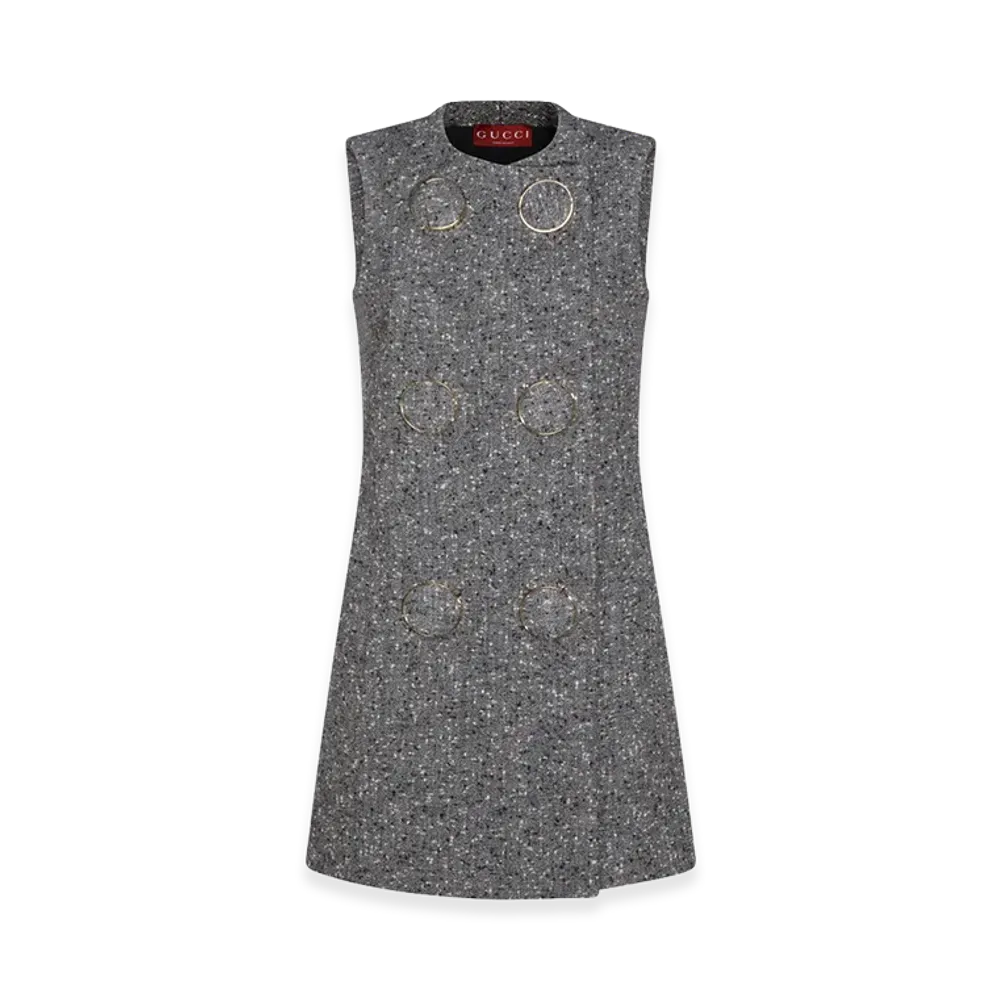 GUCCI Women's Melange Wool Blend Mini Dress "Grey"