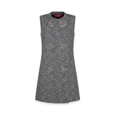 GUCCI Women's Melange Wool Blend Mini Dress "Grey"