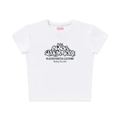 BlackEyePatch Style Script Baby Tee "White"