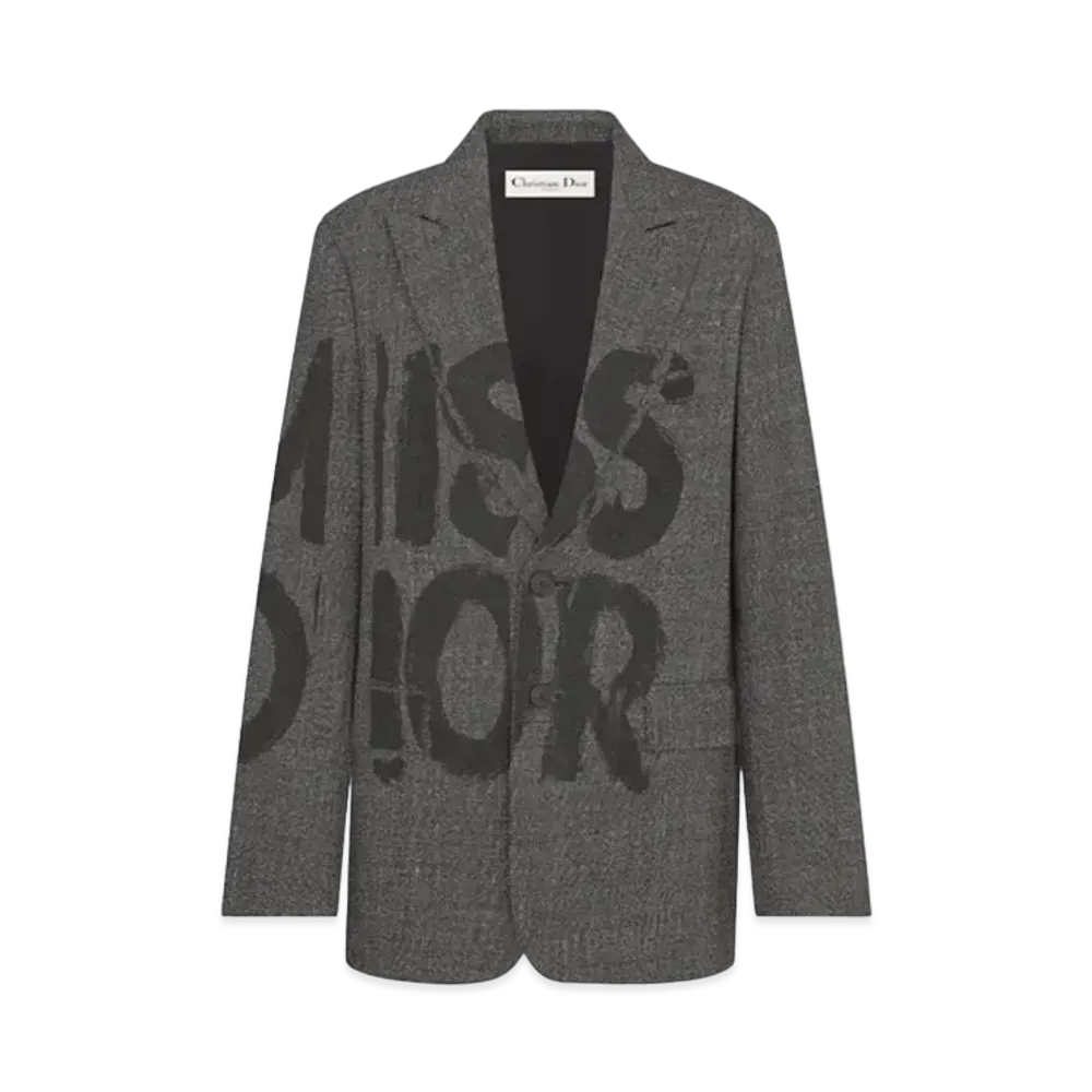 Dior Blazer End-on-End Virgin Wool with Miss Dior Graffiti Motif "Black/Gray"